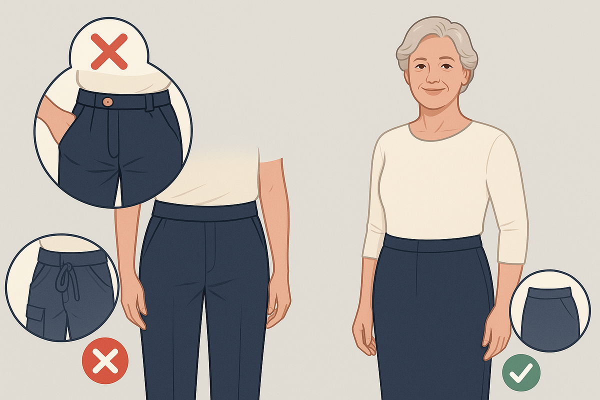 Молнии, застежки, завязки и клапаны в зоне живота прибавляют визуальные сантиметры, от них лучше отказаться.