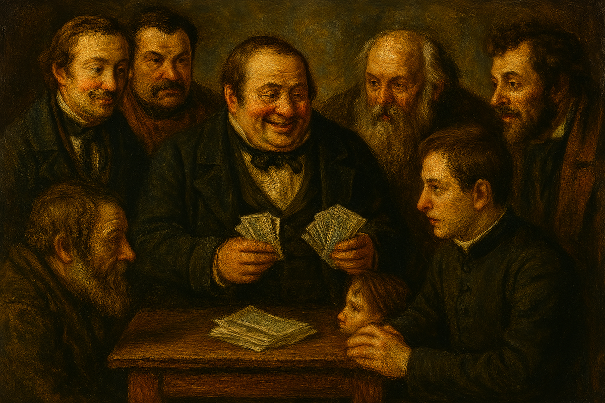 Чичиков и помещики. Изображение создано с помощью ИИ