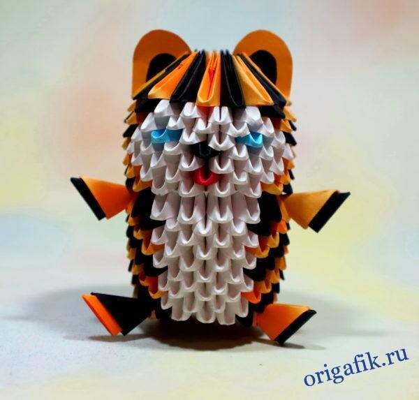 Тигренок из бумажных модулей оригами