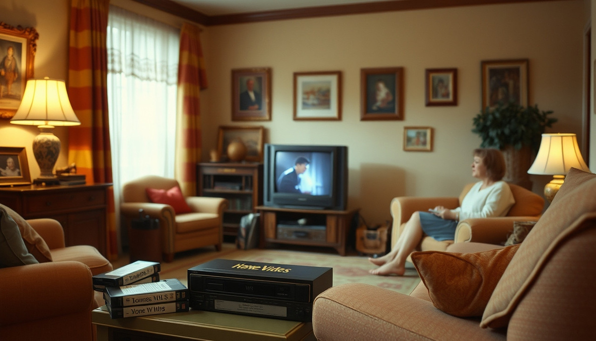    Иллюстрация на тему домашнего видеопросмотра в 1970-х годах.