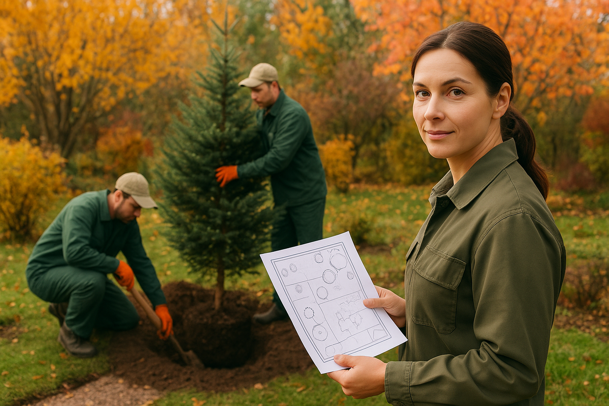 Посадка деревьев комом