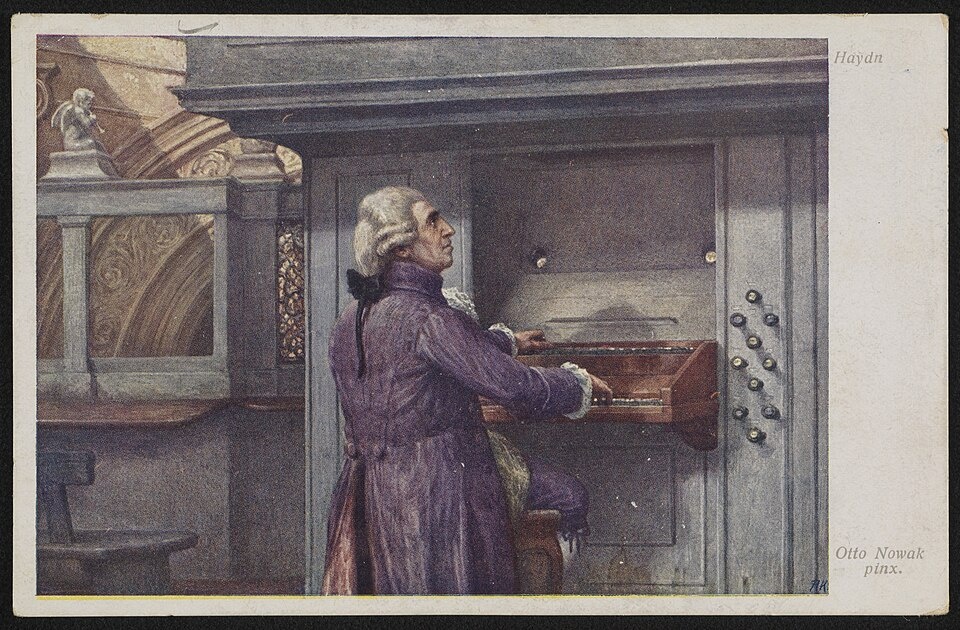 Открытка, с изображением композитора Йозефа Франца Гайдна.  Репродукция картины Отто Новака. Источник: Национальная библиотека Польши. https://polona.pl/item/76563380/0.