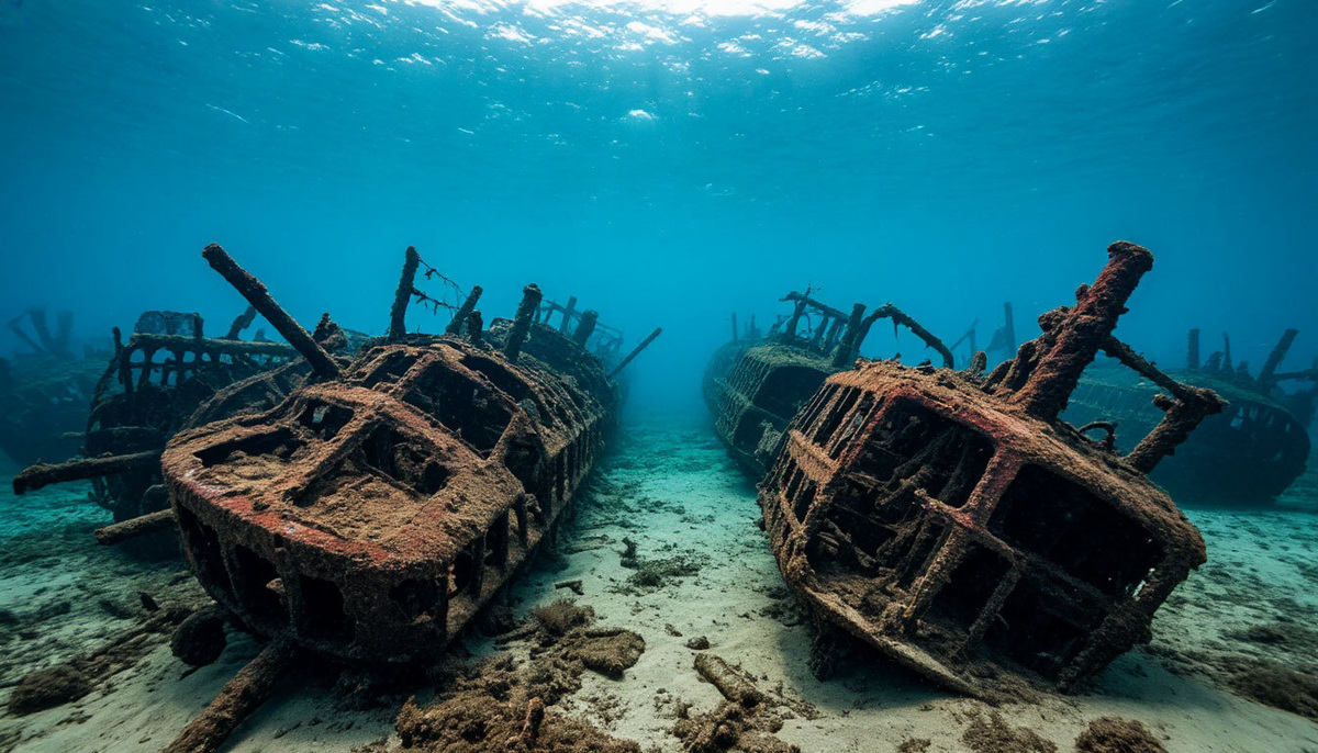 Подводное кладбище затонувших кораблей.