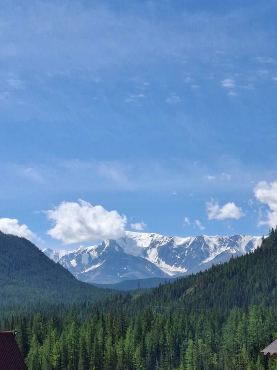 Вид на горы с базы Маленький Рай. 15.07.2024г.