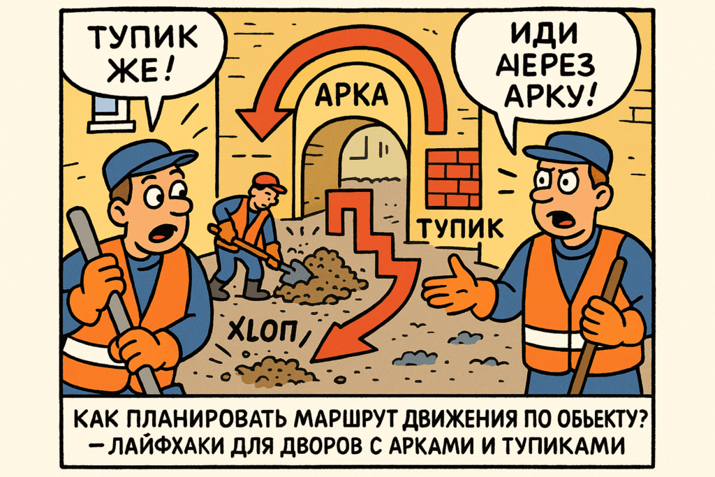    Перед вами полезные советы по планированию маршрута в сложных дворовых условиях с арками и тупиками.