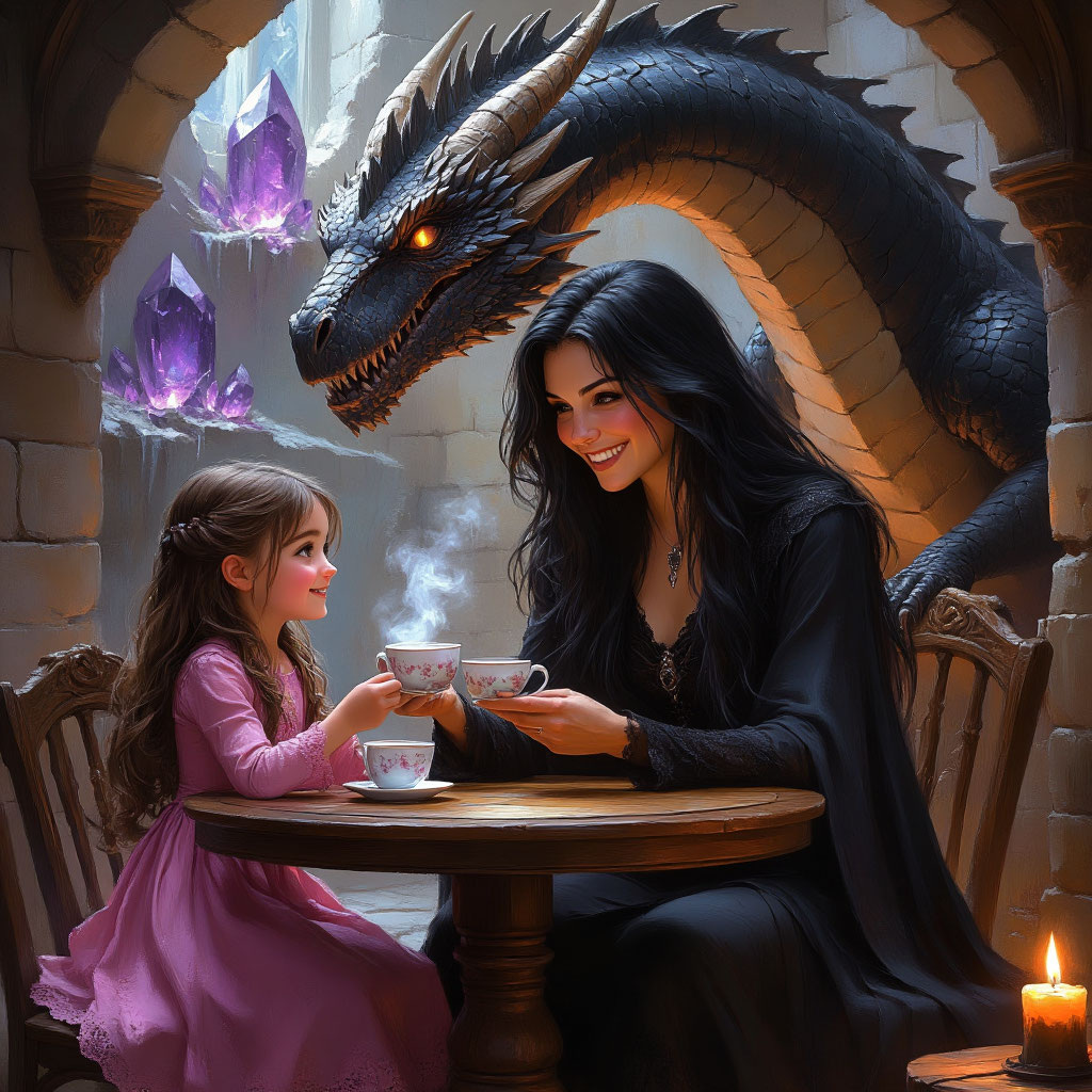 Ведьма со Странной девочкой пьют чай в пещере Дракона глазами Алисы Про