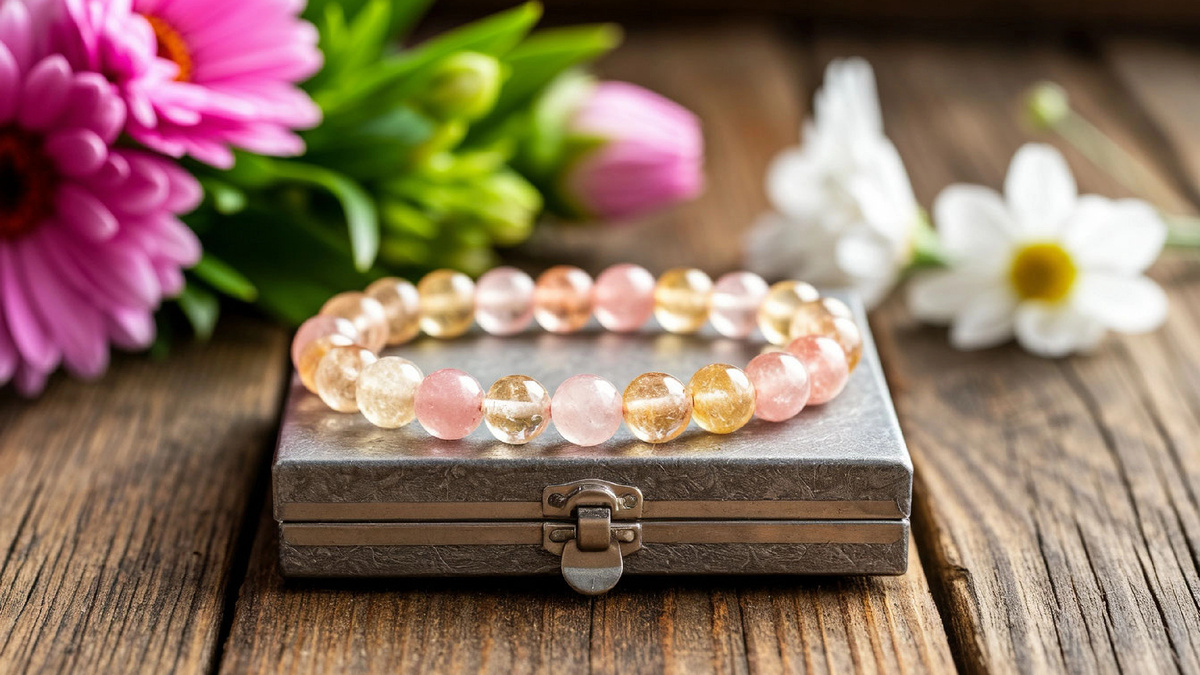 Браслет из розового кварца и цитрина