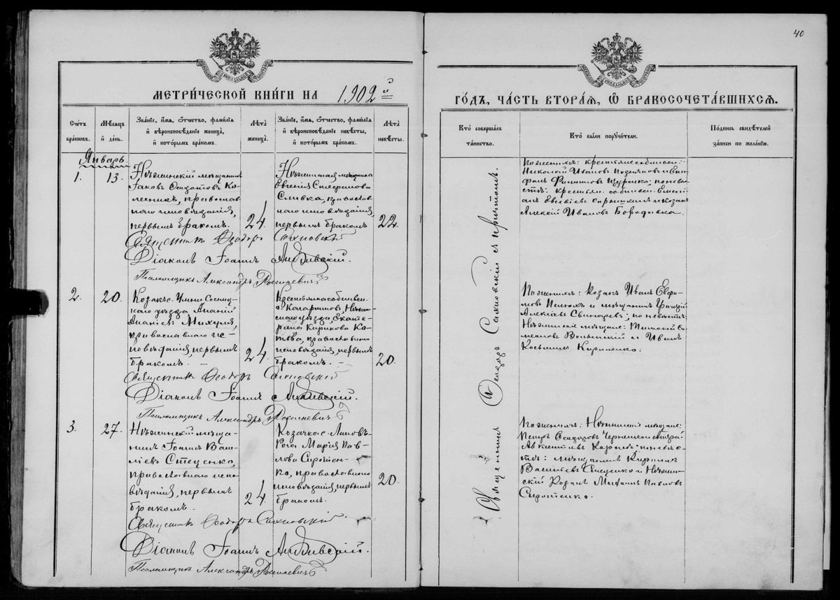 Метрическая книга о записи бракосочетания православных за 1902 год. Черниговский уезд.
Источник: https://yulianovozhilova.ru/