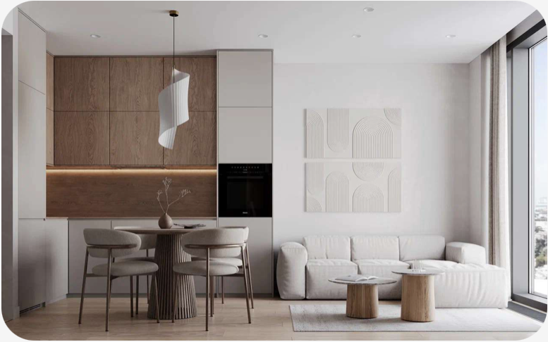 Светлая кухня-гостиная в современной планировке (из открытых источников)                       