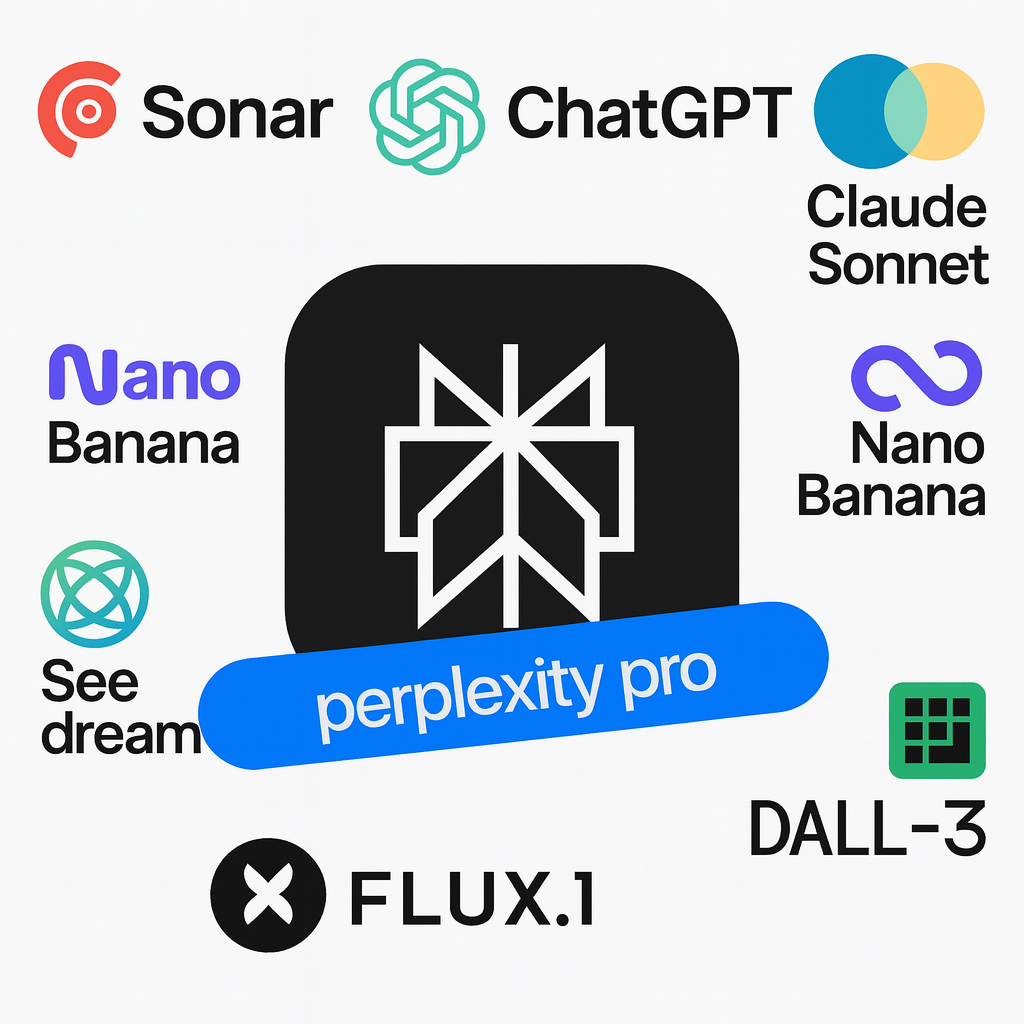 Perplexity, Sonar, ChatGPT, Gemini, Claude Sonnet, Grok, Nano Banana, Seedream, FLUX, DALL-3