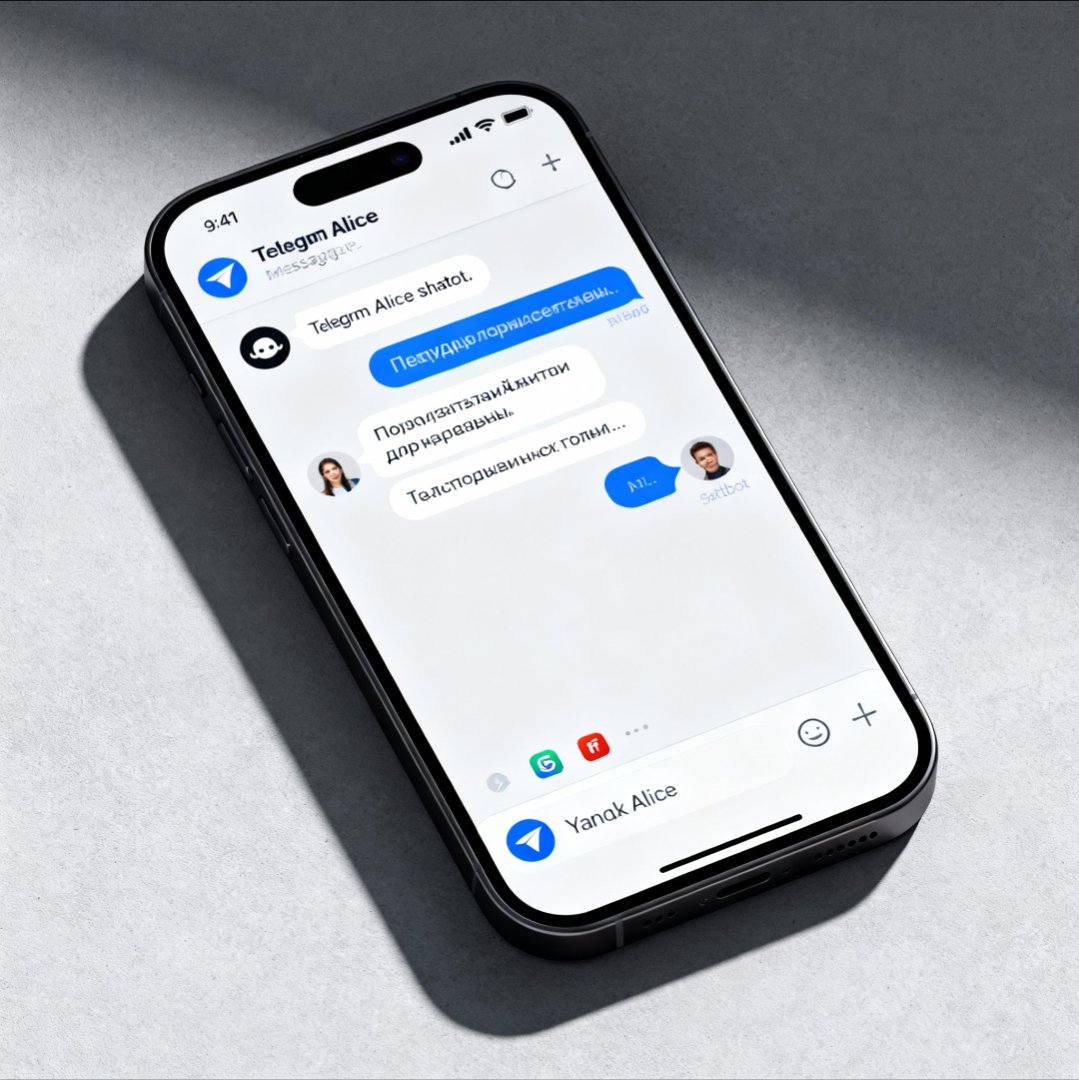 Интерфейс Telegram с чат-ботом Алисы от Яндекса