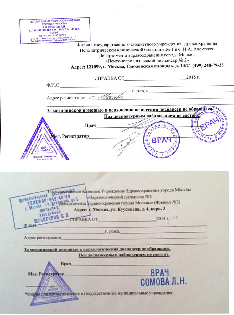 Справки об отсутствии ДН п ПНД и НД