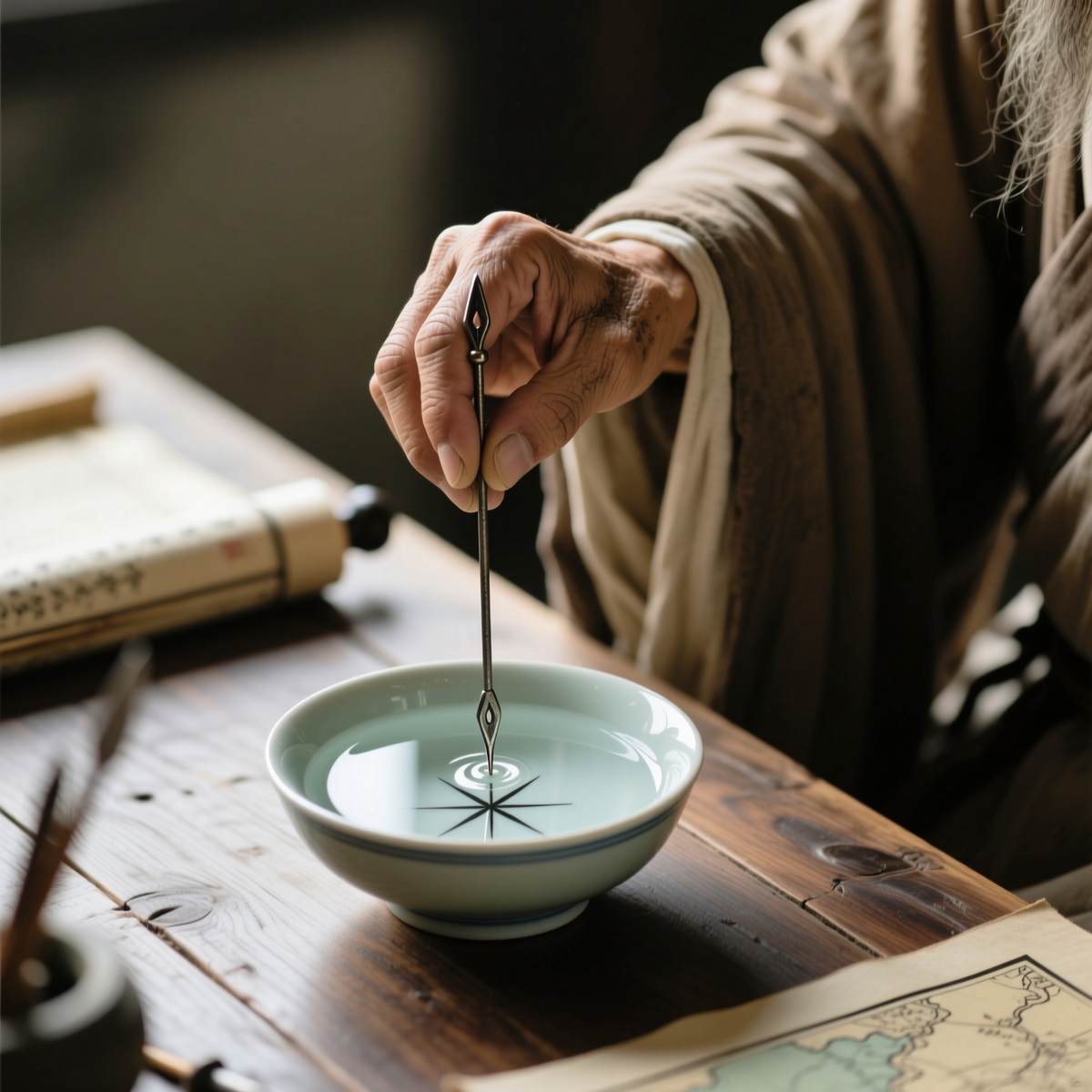  Художественная интерпретация. Первый компас: игла на воде — начало эпохи ориентирования.