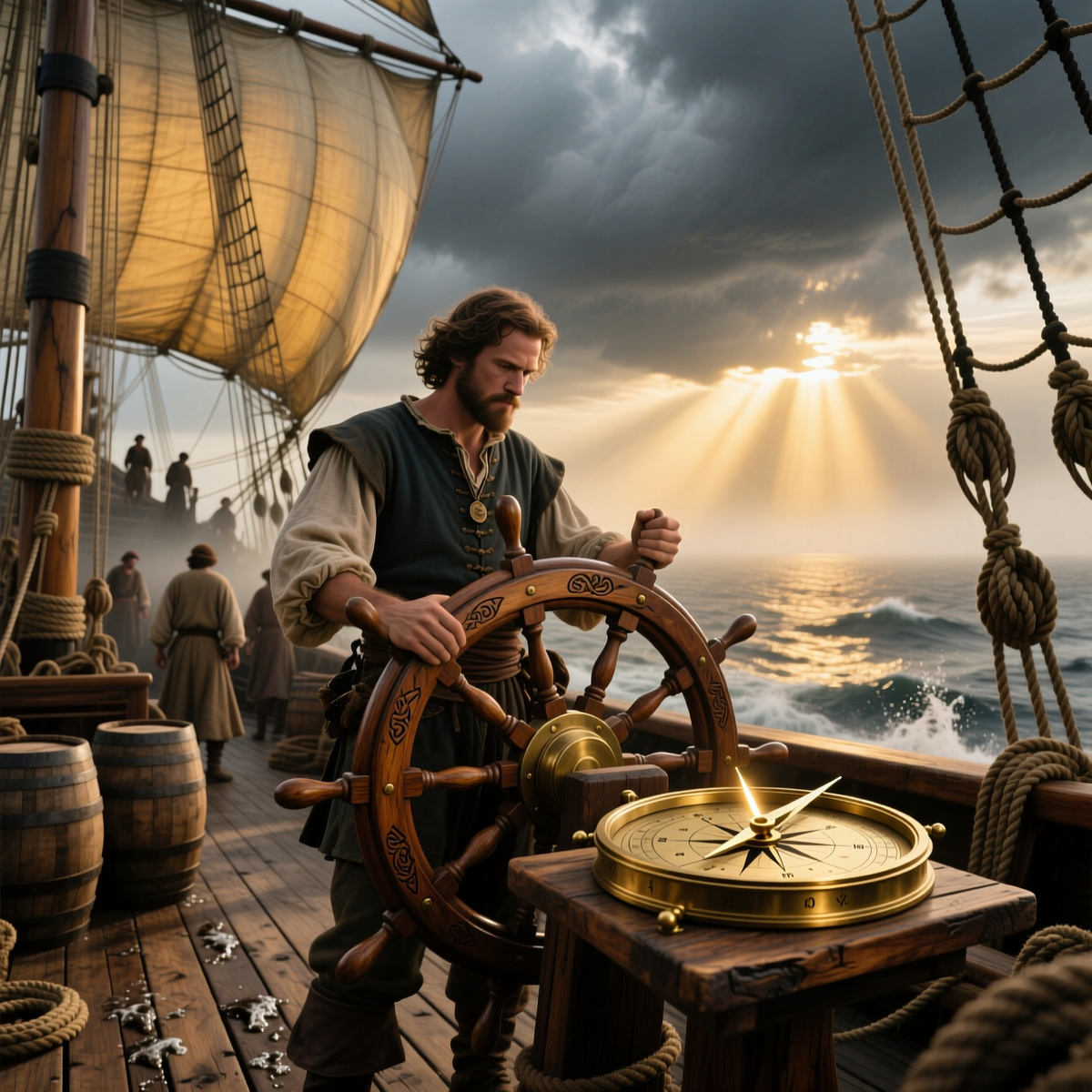   Художественная интерпретация. Магнитный компас на корабле — проводник в новую эпоху.