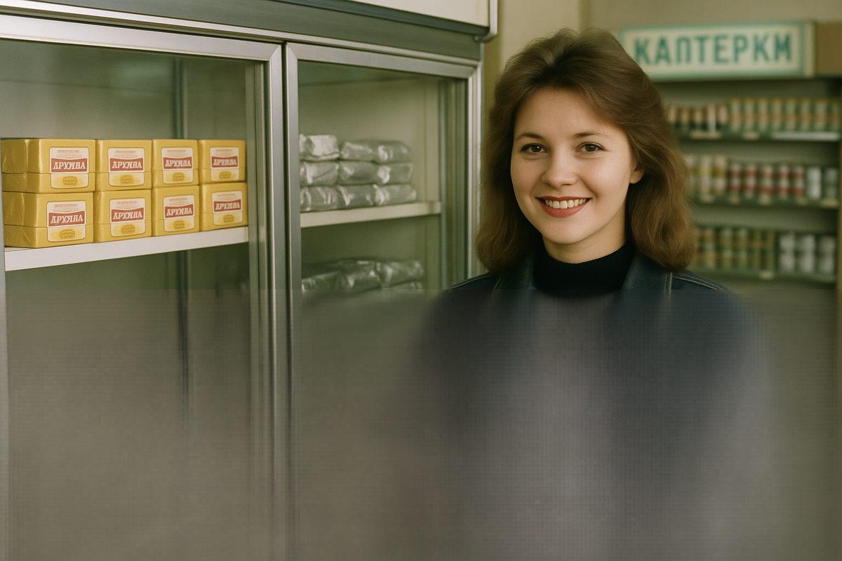 девушка стоит возле витрины с плавленными сырками