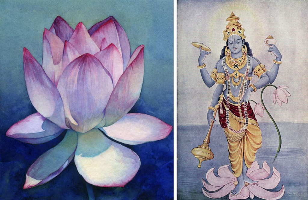 Лотос — непременный атрибут индийского божества Вишну. Источник: om-center.ru