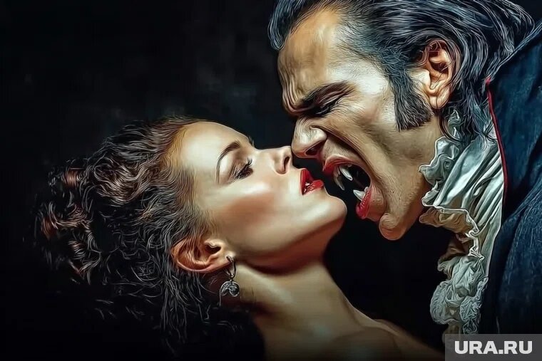 Редакция URA.RU увидела вторую линию любви в сюжете нового фильма о Дракуле. Фото: Создано в Midjourney © URA.RU