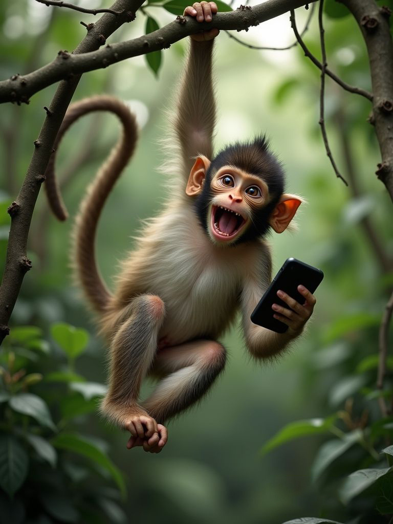 Обезьянка с украденным телефоном.