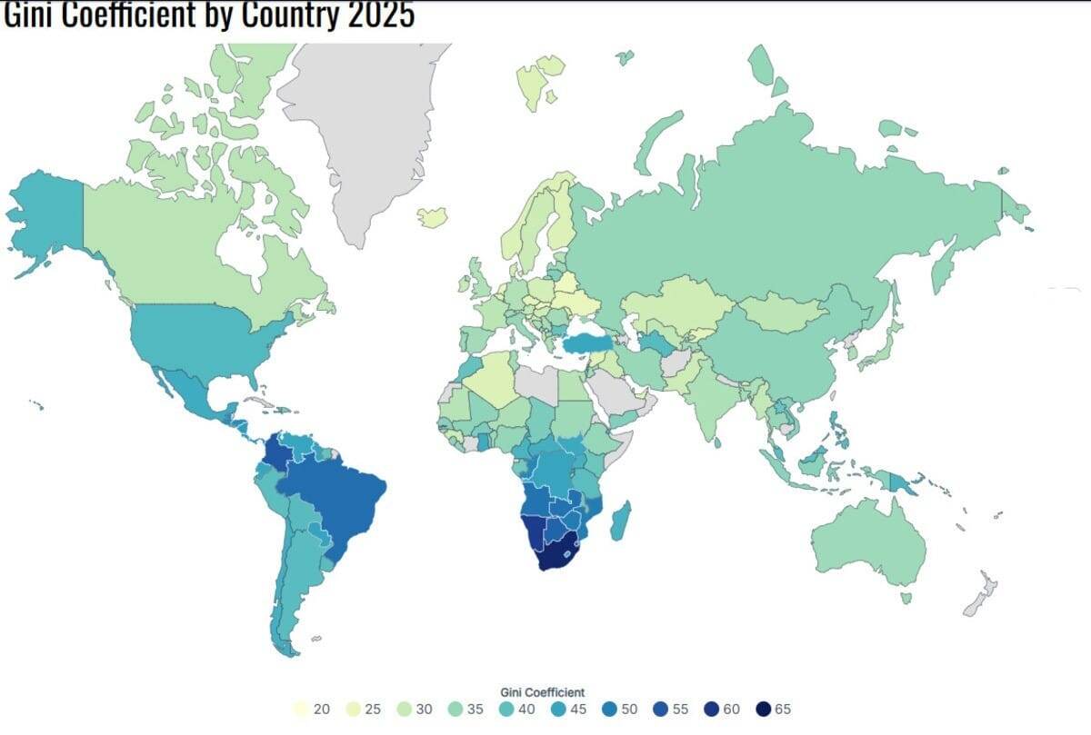   Инфографика: Коэффициент Джини по странам мира / © World Population Review