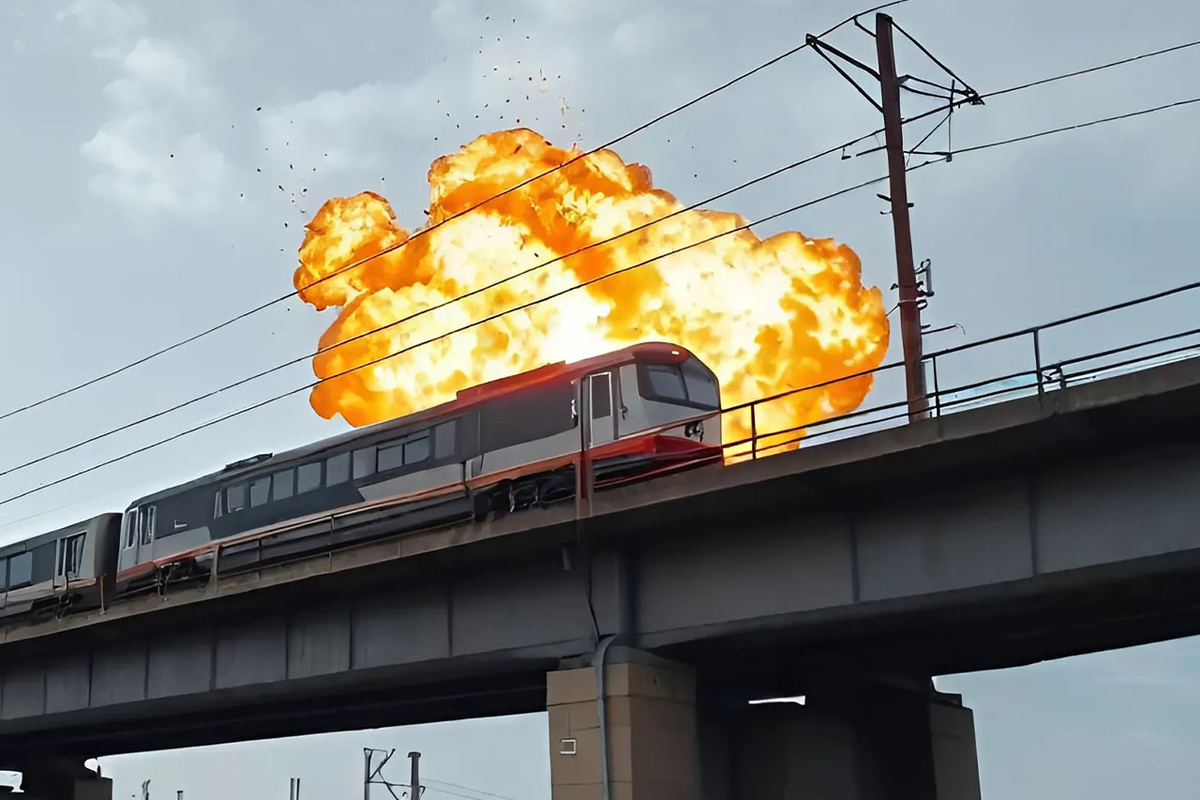 Сегодня утром недалеко от станции Плюсса произошел взрыв на железнодорожных путях.  Фото: Изображение сгенерировано нейросетью Kandinsky 3.1