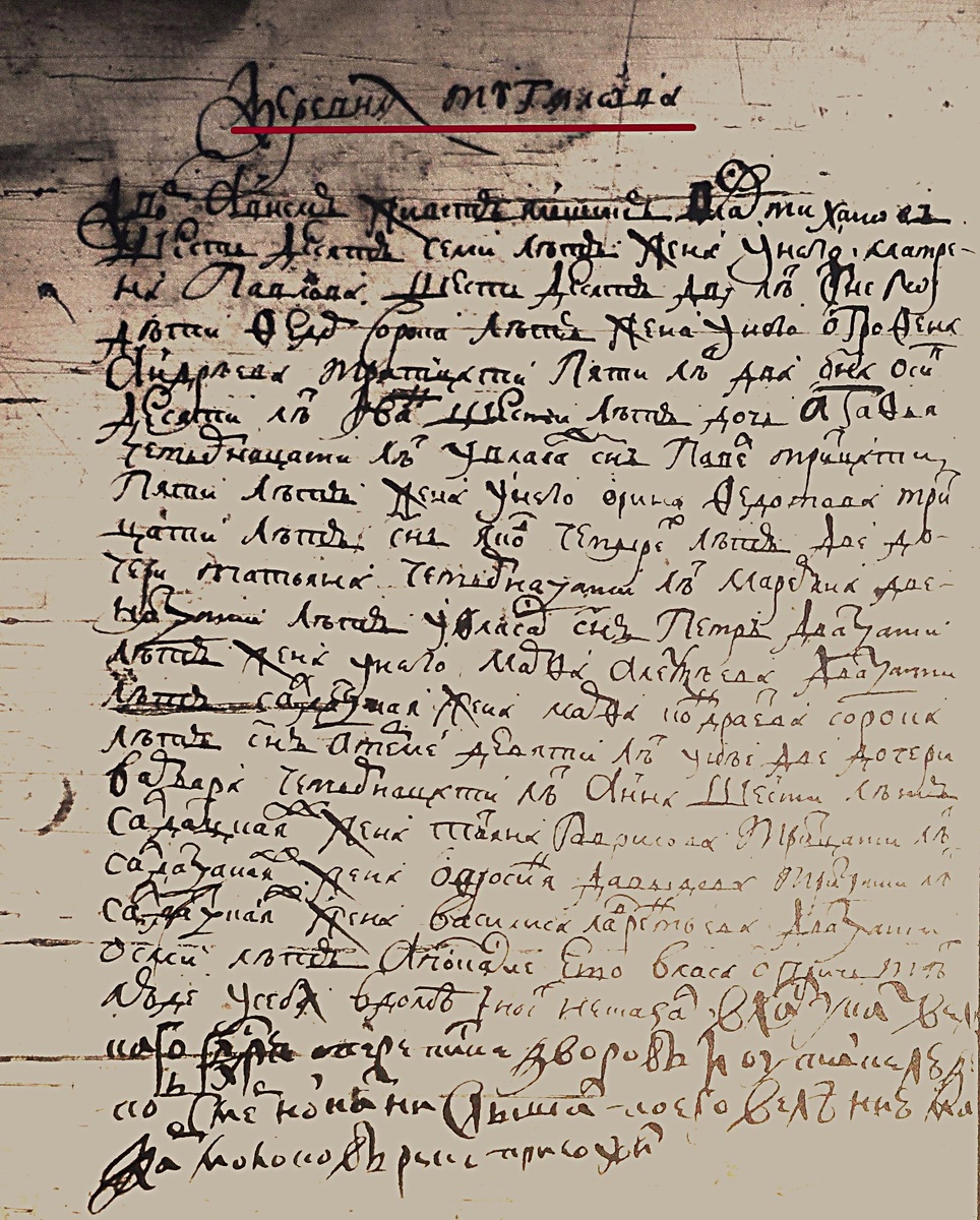 Фрагмент Именной книги Тобольского уезда причетников, охотников и разных чинов служилых людей 1710 год РГАДА ф.214 оп.1 д.1613