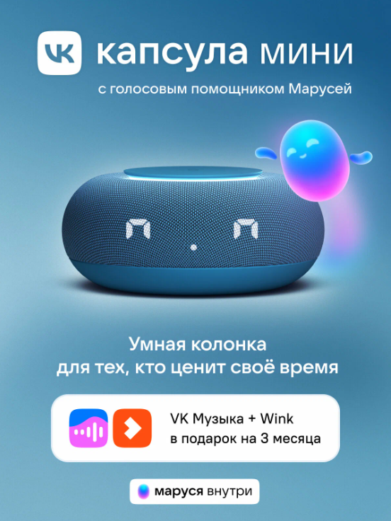 Умная колонка VK Капсула Мини с голосовым помощником Марусей, цена 3253 руб