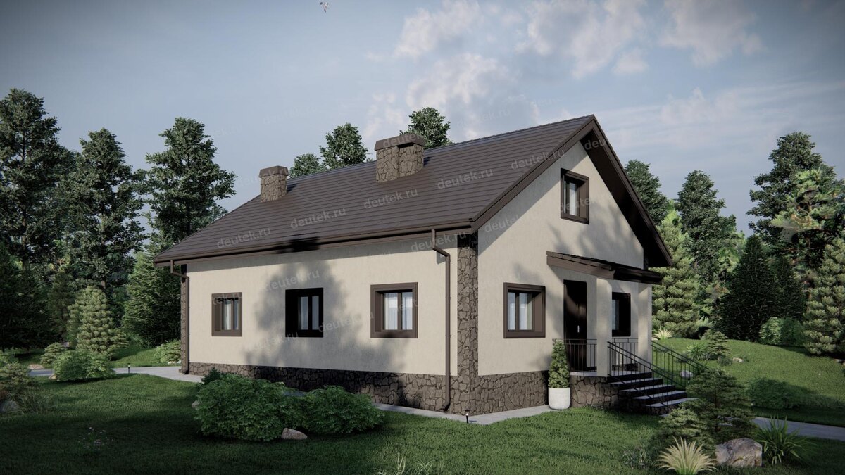 Проект одноэтажного дома 100 м2 с навесом для автомобиля