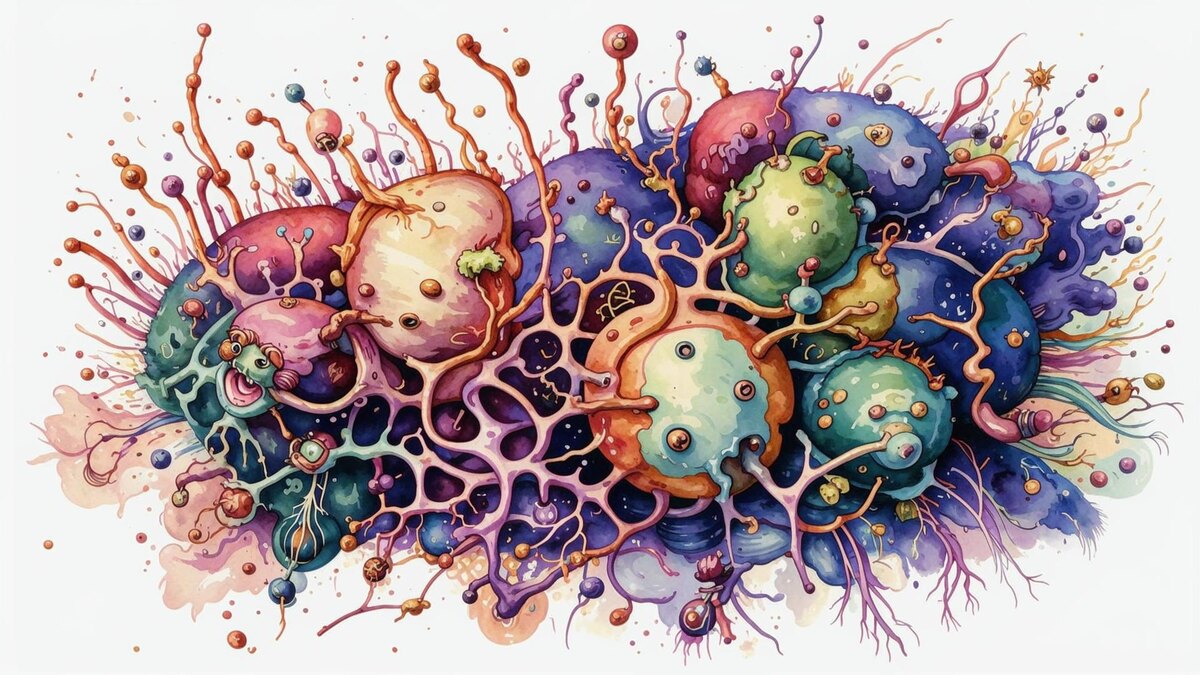 Раковые клетки: сгенерировано в rudalle