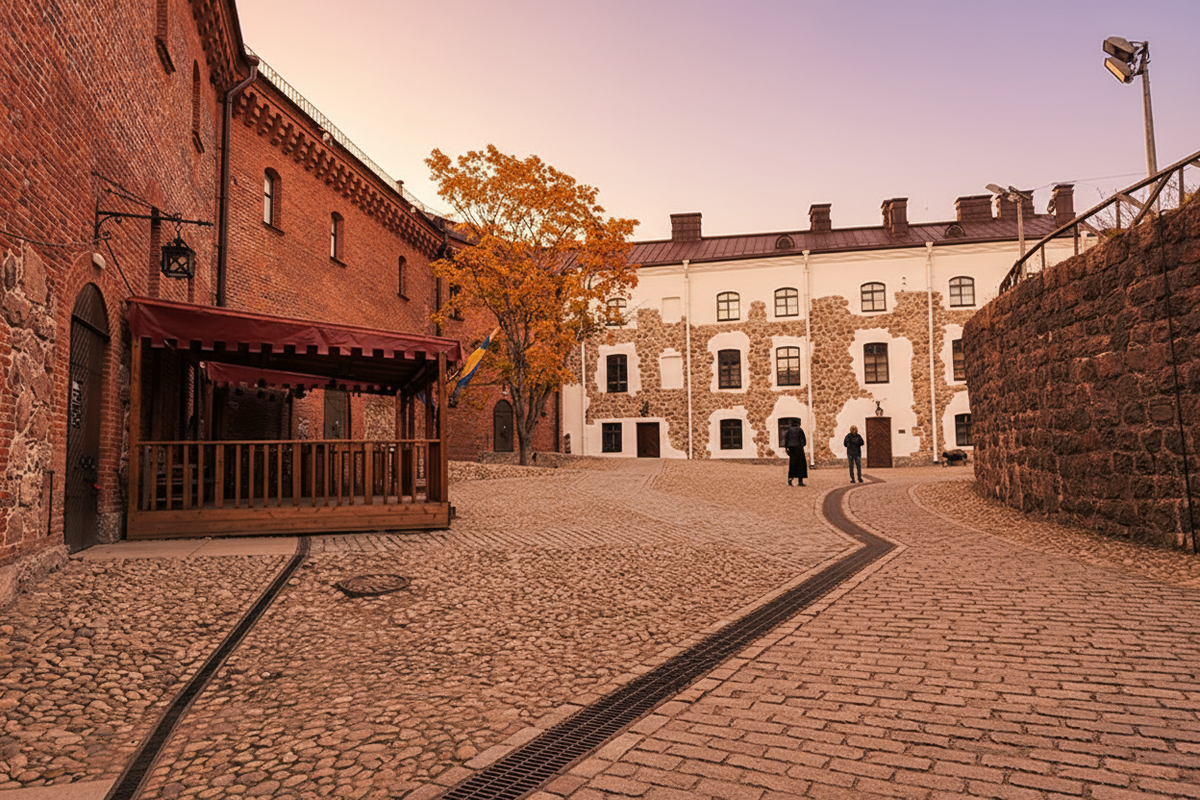 Романтическая старинная улица с брусчаткой