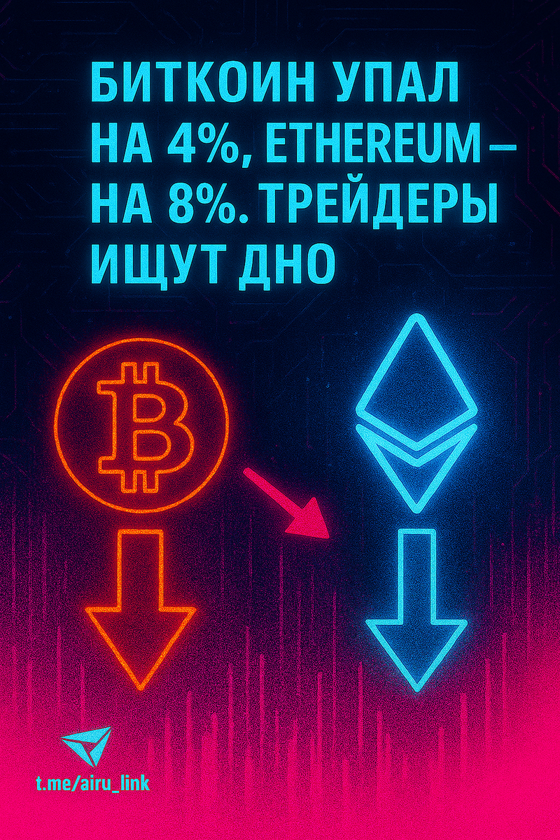 🩸 Биткоин упал на 4%, Ethereum — на 8%. Трейдеры ищут дно