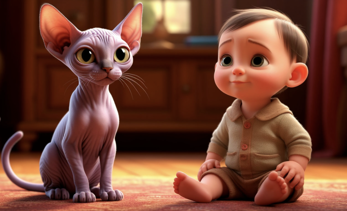 Наша задача как ответственных владельцев — подружить самых важных для нас членов семьи, а не избавляться от питомца, столкнувшись со сложностями. Изображение создано ИИ для канала «Kote4com: всё о сфинксах»