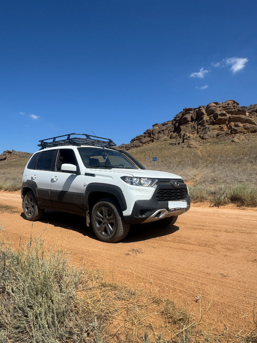 Наш верный Нивасик на фоне горы Богдо.