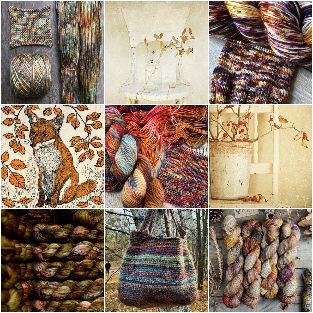1. Материалы и вязание в осенних тонах. Иллюстрации из открытых источников, коллажи авторские.
