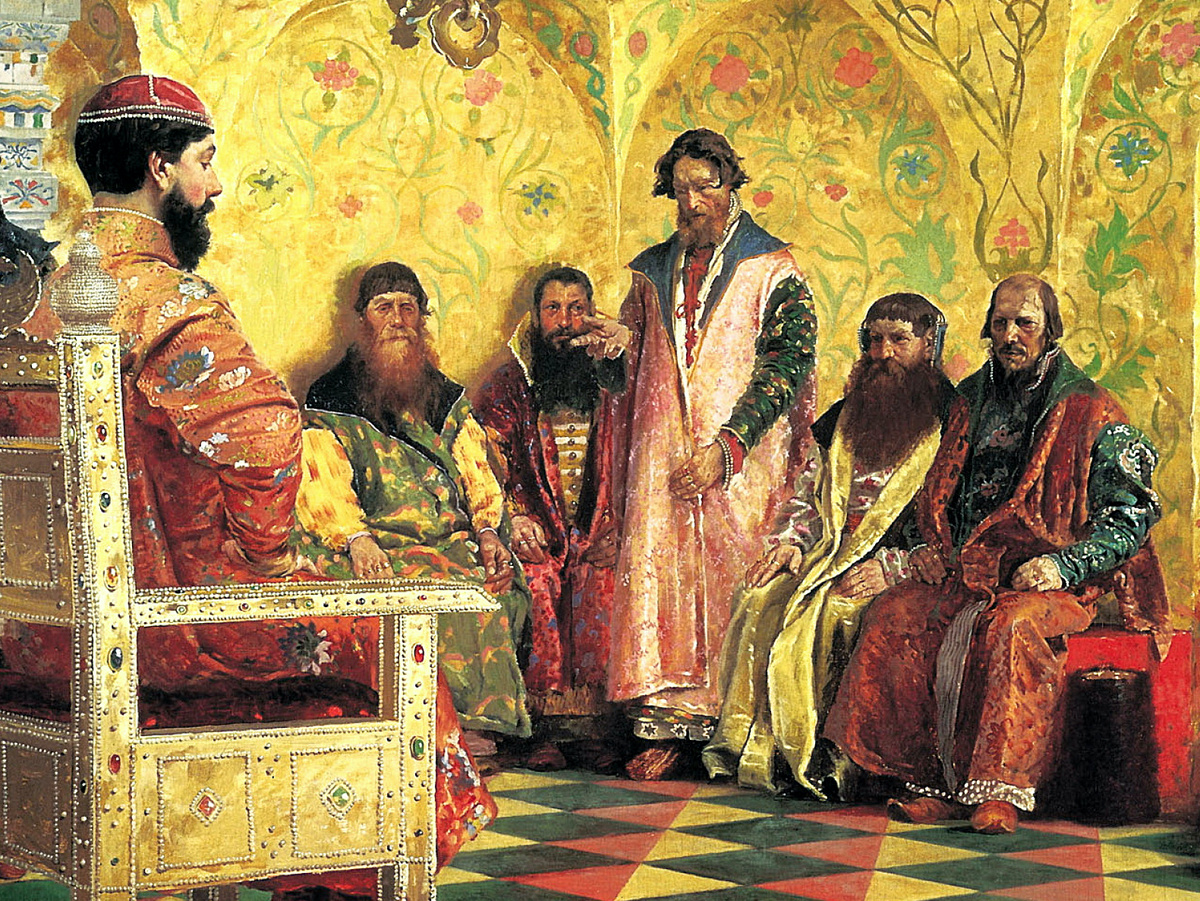 Фрагмент картины «Сидение царя Михаила Фёдоровича с боярами». Андрей Рябушкин, 1893 год.