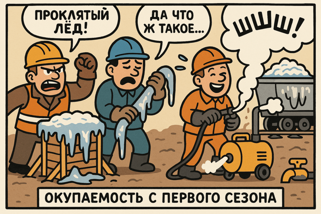    На графике показана динамика окупаемости парогенератора в российских условиях — от 8 до 14 месяцев.