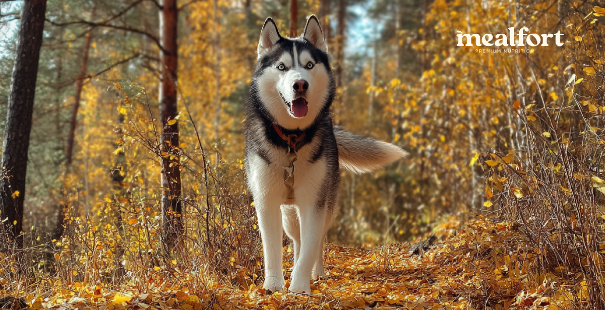 Хаски Рики гуляет по осеннему лесу / фото mealfort