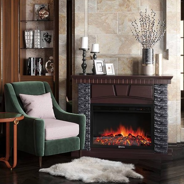 Камин Firelight Porto 30 камень черный, шпон венге