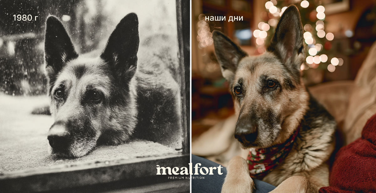 собака в прошлом и собака сегодня / фото mealfrot