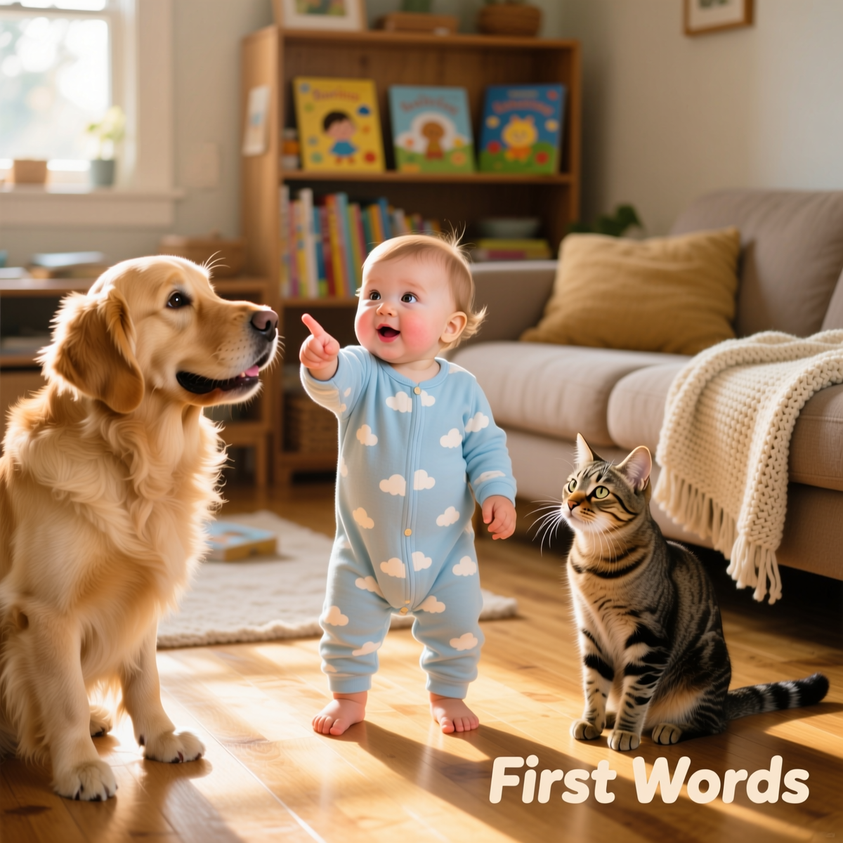 Ребёнок учится отличать собаку от кошки 