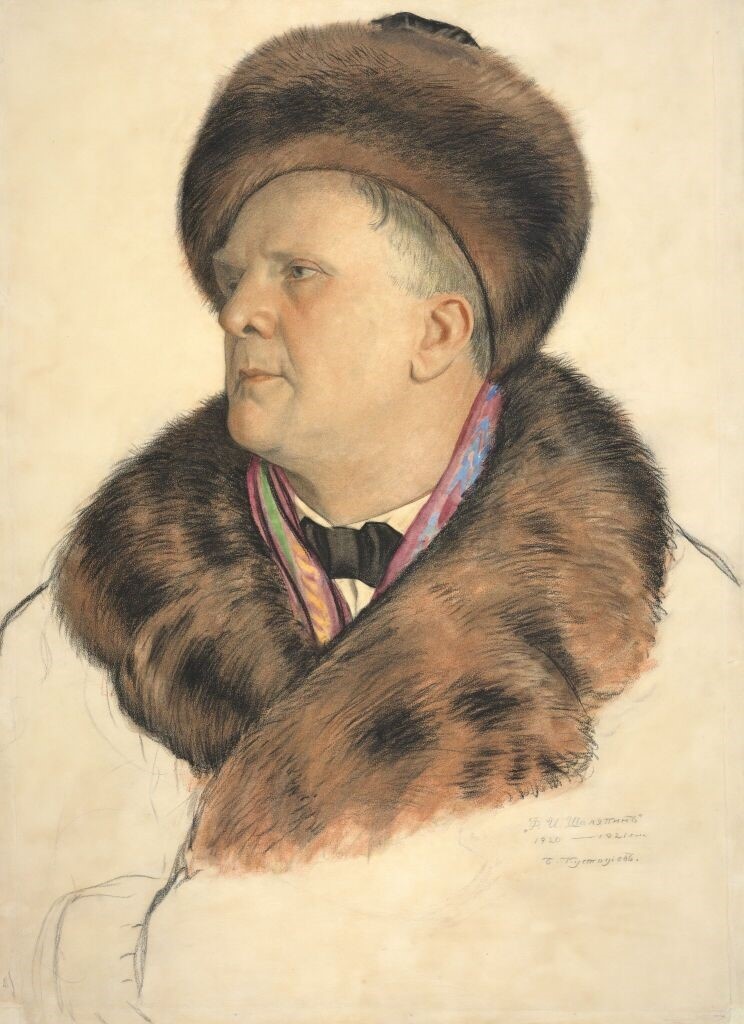
Борис Кустодиев. Портрет Ф.И.Шаляпина. 1920-1921. Бумага, акварель, гуашь, уголь.
Государственная Третьяковская галерея