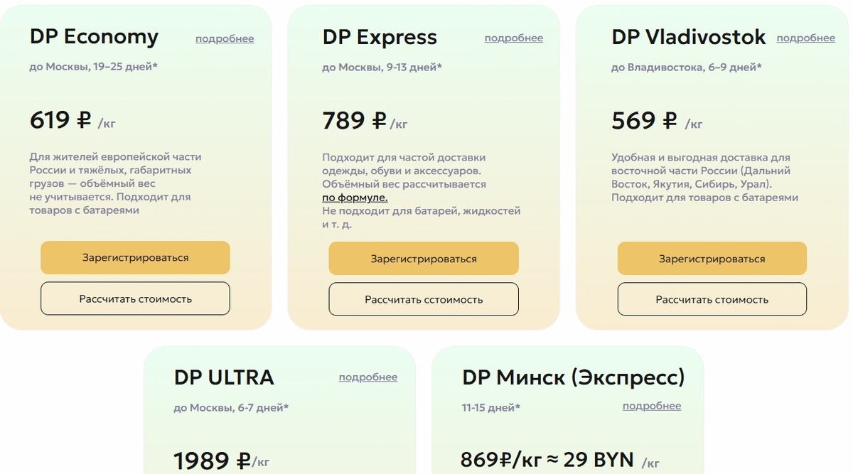 Тарифы Добропост на доставку товаров в Россию