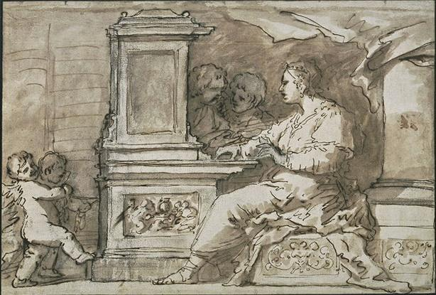 вариант изображения святой Цецилии, играющей на музыкальном инструменте