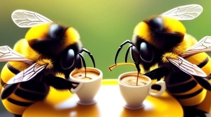 фото коллаж изPinterest "Пчелки пьют кофе"