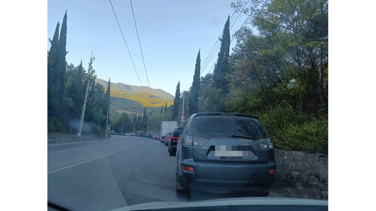 На фото автора мы видим уходящую за поворот очередь. За поворотом примерно столько же машин.