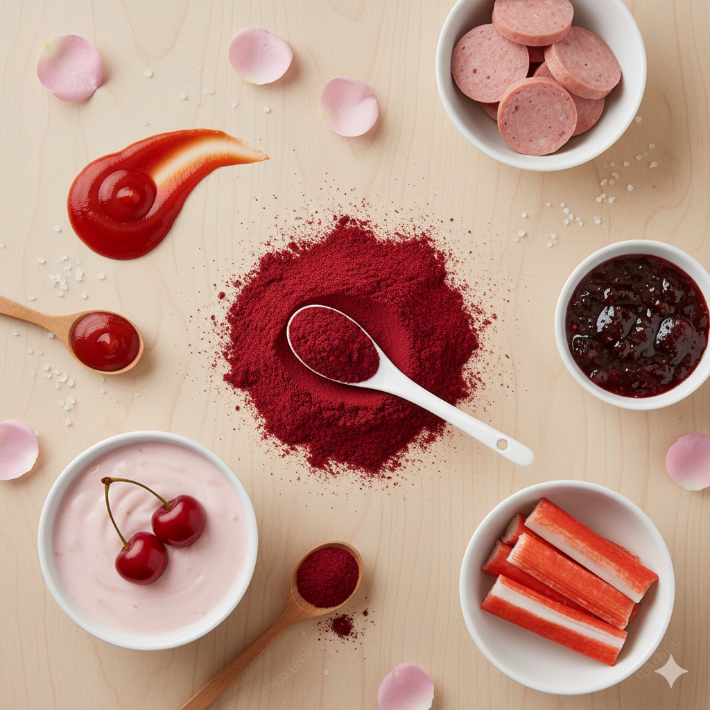 Продукты, в которых можно найти кармин. Читайте состав перед покупкой.