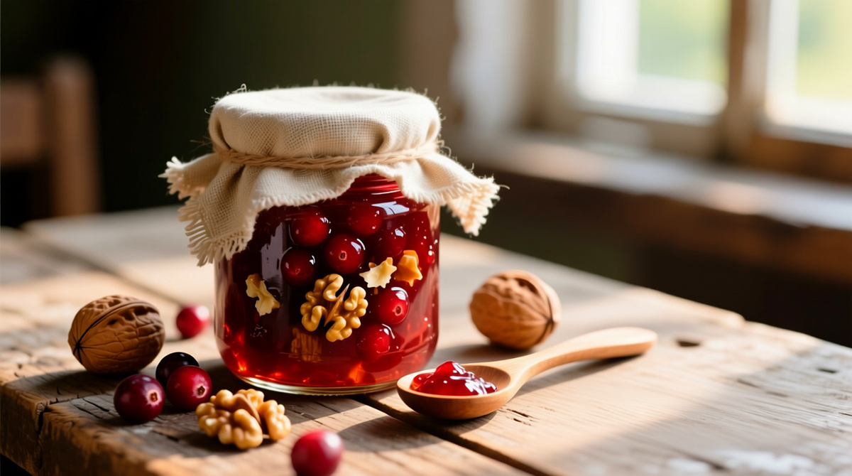 Брусничный джем с грецкими орехами
