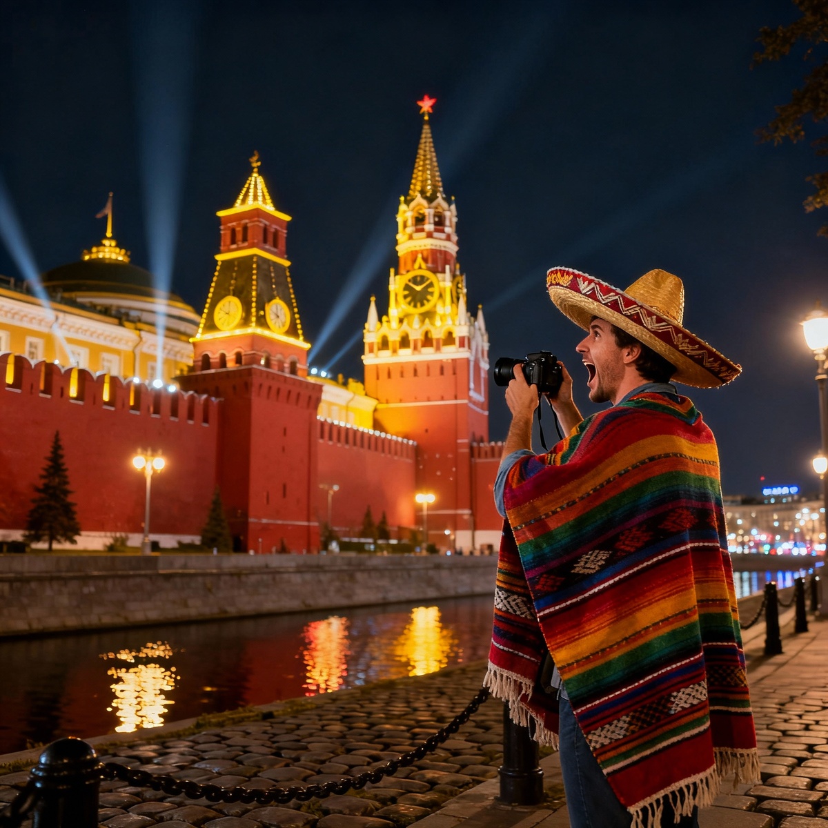 Мексиканский турист у стен московсого кремля