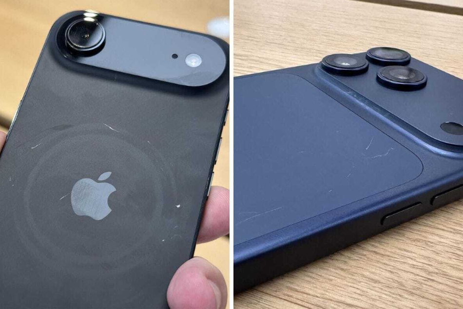 Вот тут видны царапины на демонстрационных образцах iPhone Air и iPhone 17 Pro из Apple Store.