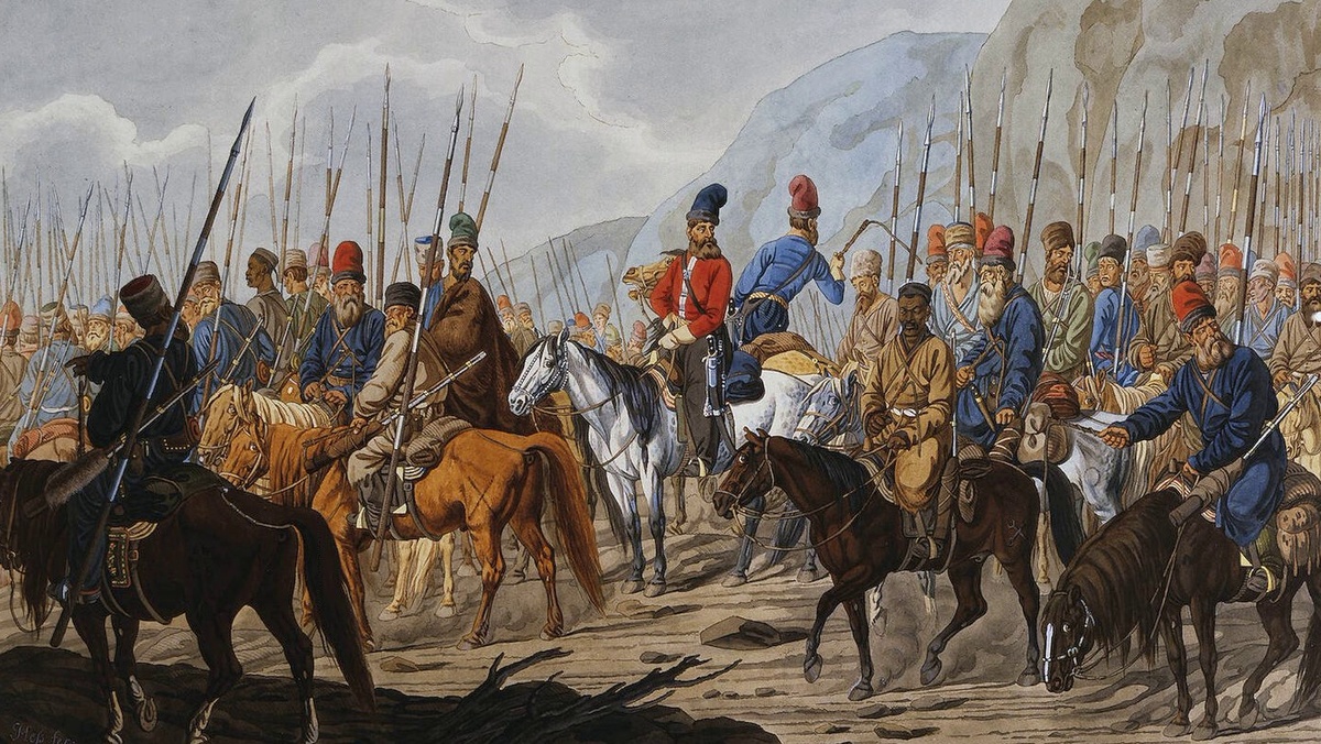 Яицкие казаки в походе (акварель конца XVIII века)