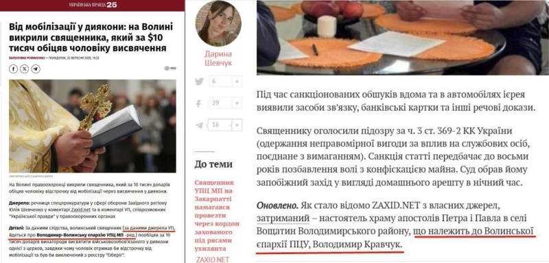    Священник ПЦУ за взятку попытался военнообязанного сделать диаконом